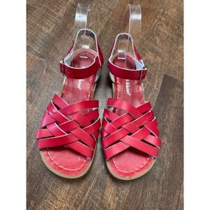 Salt Water Sandals Women's Size 6 Red Leather Woven Strappy Ankle Strap